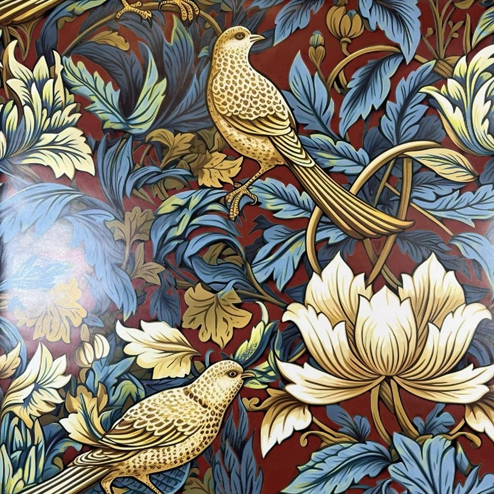 Spoonflower Wallpaper Prepasted 11 Rolls 2' X 9'‎ William Morris Bird Red Blue